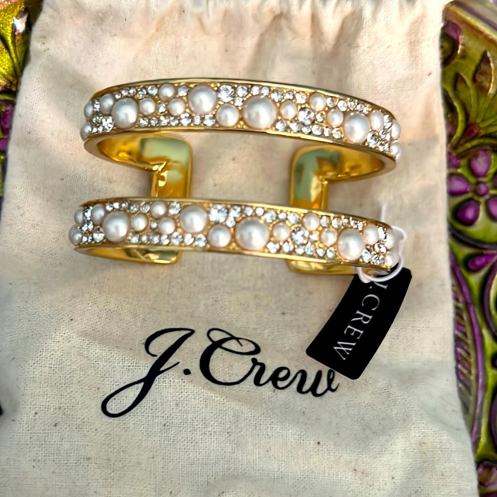 NwT! J.Crew bracelet pearl and pavé crystals small